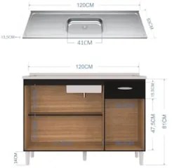 Balcão de Cozinha com Pia Inox 120cm 3 Portas Classic Z46 Preto - Mpoz