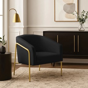 Poltrona Sala Industrial Alta Dourado Stella Veludo D03 - D'Rossi - Preto