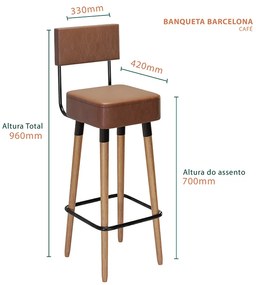 Banqueta Barcelona Pés Palito de Madeira Corano Café - Sheep Estofados - Marrom