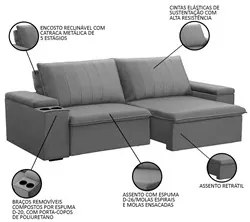 Sofá Retrátil Reclinável 3 Lugares 225cm Baluart F05 Veludo Prata - Mp
