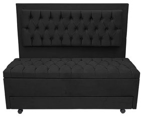 Cabeceira com Calçadeira Baú Casal 140cm Paris Capitonê Suede Preto - Sheep Estofados - Preto
