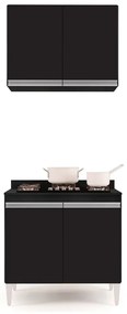Kit Armário Aéreo e Balcão para Cooktop de Cozinha 02 Portas Diana 80 cm L06 - D'Rossi - Preto