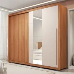 Guarda Roupa Casal 245cm 2 Portas Espelho Scipio Freijó/Off C01 - Mpoz