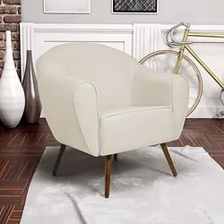 Poltrona Decorativa Sala de Estar Nina Pés Palito Madeira C-107 Linho