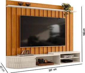 Painel TV 75 Pol 207cm Bancada Suspensa para Sala Elvano Cinamomo/Off White M20 - D'Rossi