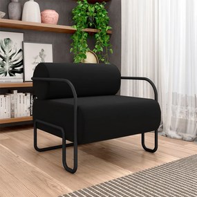 Kit 2 Poltronas Decorativas Sala de Estar Polatsk Base Industrial de Ferro Veludo Preto G33 - Gran Belo