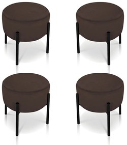 Puff Banqueta Decorativo Industrial Preto Kit 4 Iron Suede Marrom D03 - D'Rossi