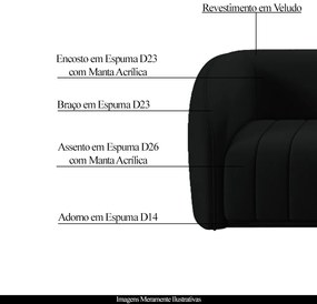 Conjunto Sala de Estar Sofá 292cm 4 Lugares e Poltrona Adam Veludo Preto G45 - Gran Belo