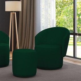 Poltrona e Puff Redondo Orgânico para Sala Malu Bouclê M11 - D'Rossi - Verde
