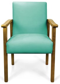 Poltrona Eloisa Suede Base de Madeira Castanho D03 - D'Rossi - Azul Turquesa
