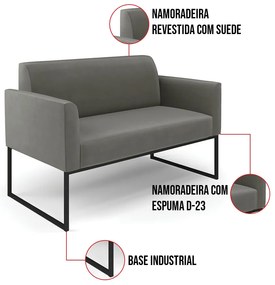 Sofá Namoradeira Base Industrial Preto Marisa Suede Grafite D03 - D'Rossi