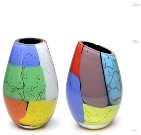 Par de Vasos 24 MS Reto e Diagonal Lascas Coloridas Murano Cristais Cadoro