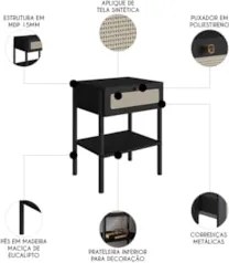 Cabeceira Casal e Queen Com 2 Mesas Laterais Arlo A10 Nero/Preto - Mpo