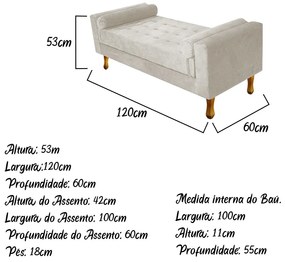 Recamier Baú Félix Solteiro 120cm Suede Bege - ADJ Decor