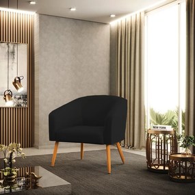 Poltrona Decorativa Pé Palito Castanho Stella Linho D03 - D'Rossi - A79 Preto