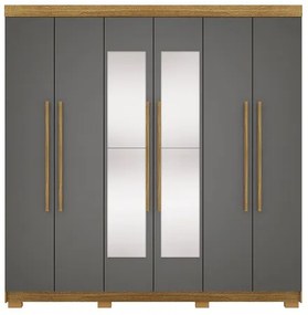 Guarda Roupa Com Espelho Elegance 6 Portas Nature/Alasca - Vila Rica Móveis