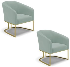 Poltrona Decorativa Industrial Dourado Kit 2 Stella Cotelê Int/Veludo D03 - D'Rossi - Menta