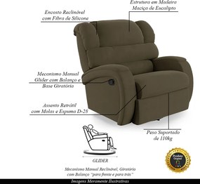 Poltrona do Papai Sala de Cinema Reclinável Kylie Glider Manual Giratória Veludo Capuccino G23