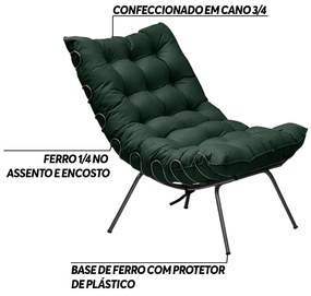 Poltrona Decorativa Sala de Estar Abel Base de Ferro Preto Suede Verde G41 - Gran Belo