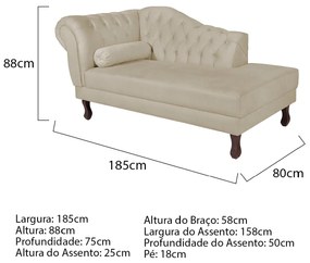 Recamier Diana 185cm Lado Direito Corano Bege - ADJ Decor