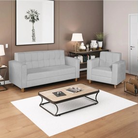 Kit Sofá 2 Lugares e Poltrona Denver Corano Branco - ADJ Decor
