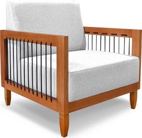Poltrona Sala de Estar Pés Madeira Maciça Corda Náutica Preta 75cm Manila Linho Cinza Rústico G63 - Gran Belo