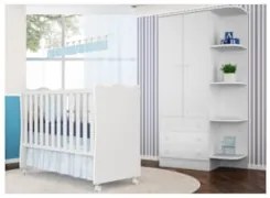 Berço Simples 130x60 e Guarda Roupa Doce Sonho Branco - Qmovi
