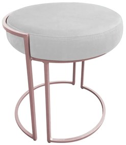 Puff Redondo Base Industrial Rosê Love Suede - Branco