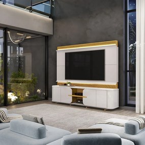 Home Estante TV 75" Ahri Ripado Canelado 4 Portas com Amortecimento Bali/Cedro G18 - Gran Belo