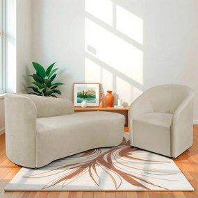 Kit Sofá Curvo França 160cm LD. e Poltrona Luiza Max Conforto, Elegância e Design Moderno Linho