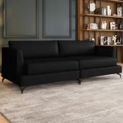Sofá 2 Lugares Living 190cm Pé Ferro Soren Couro Preto Z55 - Mpozenato