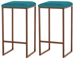 Kit 2 Banqueta Decorativa Billie Base Bronze Suede Azul Claro G41 - Gran Belo