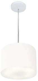 Lustre Pendente Cilíndrico Md-4209 Cúpula em Tecido 25x25cm Branco - Bivolt