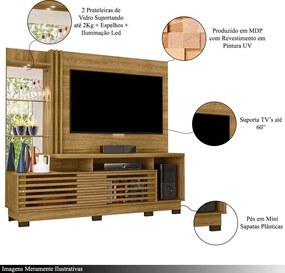 Home Theater Stall MDP 2 Portas 2 Prateleiras Iluminação LED até 60 Cumaru G97 - Gran Belo