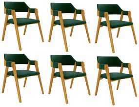 Kit 6 Cadeiras Sala de Jantar e Jogos Carteados Madeira Maciça Poker Veludo Verde/Mel G42 - Gran Belo