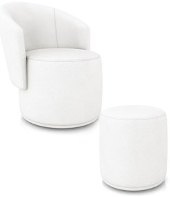Poltrona e Puff Redondo Orgânico para Sala Malu Sintético M11 - D'Rossi - Branco