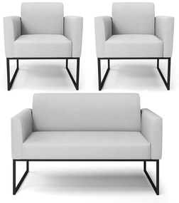 Sofá Namoradeira com 2 Poltronas Base Industrial Preto Marisa Linho D03 - D'Rossi - A05 Cinza