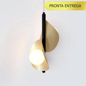Pendente Calandra Vertical Duplo Espiral 21X21X40Cm Alumínio E Globo Ø... (PRETO / CHAMPANHE, FOSCO)