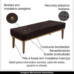 Recamier Decorativo 140cm Kors Suede Pés de Madeira Café G63 - Gran Belo