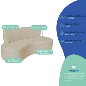 Kit Sofá Curvo Amsterdã 200cm e 2 Poltronas Luiza Max Suede