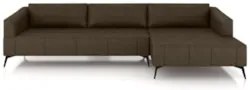 Sofá 4 Lugares 286cm Com Chaise Direito Eko Couro Castanho Z55 - Mpoze