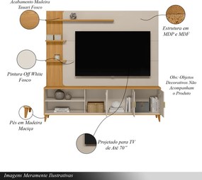 Home Decorativo Nala MDP/MDF TV até 70 Polegadas Pés de Madeira Tauari/Off White G77 - Gran Belo