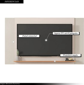 Painel Extensível 180cm Átomo TV até 65 Polegadas Prateleira OffWhite/Freijo G11  Gran Belo