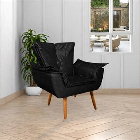 Poltrona Decorativa Pés Palito Charger PU Preto G19 - Gran Belo