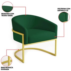 Poltrona Sala Decorativa Industrial Dourada Arielle Veludo D03 - D'Rossi - Verde