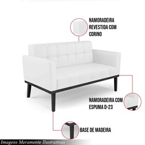 Poltrona Namoradeira Decorativa Karen Pés Fixo em Madeira Preto PU Branco G19 - Gran Belo
