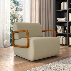 Kit 2 Poltronas Decorativa Sala de Estar Odessa Braços em Madeira Veludo Bege G33 - Gran Belo