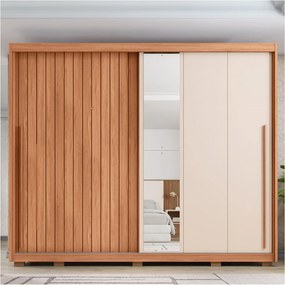Guarda Roupa Casal Polaris Ripado com 2 Portas de Correr com Espelho 6 Gavetas MDF  Freijo/Off/Sued G11- Gran Belo