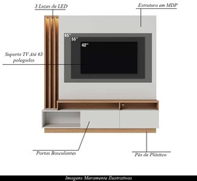 Estante Home Sala de Estar 180cm Filipina Led G73 - Gran Belo - OffWhite/Freijó