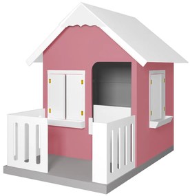 Casinha De Brinquedo Com Cercado Floreiros MDF Rosa/Branco L12 - Gran Belo